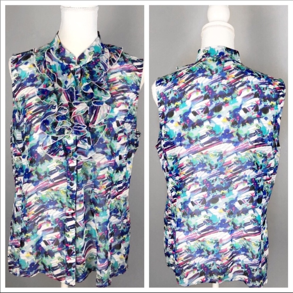 Tahari Semi Sheer Button Up Blouse Medium